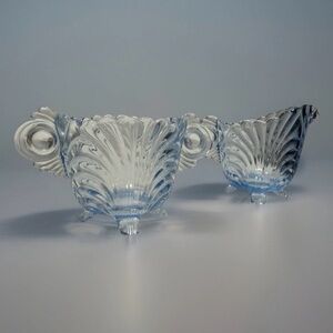 Cambridge Caprice Moonlight Blue Glass Creamer & Sugar Open Bowls Opaque 3.5 In